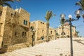 Israeli UNESCO world heritage site landmark view ancient stone building alley way touristic place near Tel Aviv