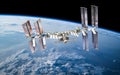 ISS station on orbit of the Earth planet. Elements of this image furnished by NASA