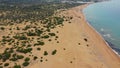 Issos beach on Corfu, near Agios Georgios, Greece. Aerial drone view of Issos beach and Lake Korission, Corfu island, Ionian Sea,