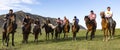Issyk Kul, Kyrgyzstan - May 28, 2017 - Buzkashi players line up before their game