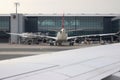 Istanbul Ataturk Airport. Airplanes waiting for passengers to board