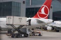 Istanbul Ataturk Airport. International airport in Istanbul. Loading luggage. Close-up