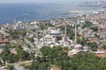 Istanbul aerial photo. View of from helicopter ; Historic Peninsula, Hagia Sophia, Blue Mosque Royalty Free Stock Photo