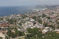 Istanbul aerial photo. View of from helicopter ; Historic Peninsula, Hagia Sophia, Blue Mosque Royalty Free Stock Photo