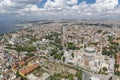 Istanbul aerial photo. View of from helicopter ; Historic Peninsula, Hagia Sophia, Blue Mosque Royalty Free Stock Photo