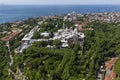Istanbul aerial photo. View of from helicopter ; Historic Peninsula, Topkapi palace. Royalty Free Stock Photo