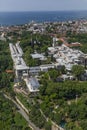 Istanbul aerial photo. View of from helicopter ; Historic Peninsula, Topkapi palace. Royalty Free Stock Photo