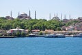 Istanbul aerial view to city, Blue Mosque and Hagia Sophia Mosque