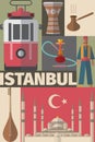 Istanbul arabic Set. Poster with Turkish flat elements. Vector.