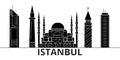 Istanbul architecture vector city skyline, travel cityscape with landmarks, buildings, isolated sights on background Royalty Free Stock Photo