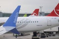 Istanbul Ataturk Airport. Airplanes near the airport building. Close-up