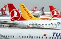 Istanbul Ataturk Airport terminal aircraft tails