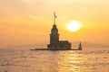 Istanbul background photo. Maiden's Tower at sunset with foggy weather. Royalty Free Stock Photo