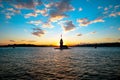 Istanbul background photo. Maiden's Tower at sunset with cloudy sky Royalty Free Stock Photo