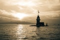 Istanbul background photo. Monochorome Maiden's Tower or Kiz Kulesi background.