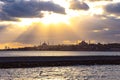 Istanbul background photo. Sunrays between the dramatic clouds