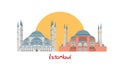 Istanbul banner illustration with Blue Mosque and Hagia Sophia