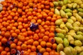 Istanbul, beylikduzu - Turkey - 04.13.2023: Grocery Shopping, Fresh fruits, pears and tangerine