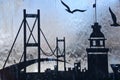 Istanbul Bosphorus Bridge and girl Tower vector