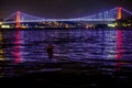 Istanbul bosphorus bridge night scene Royalty Free Stock Photo