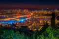 Istanbul Bosphorus Bridge at night. Night view from Camlica Hill. Istanbul, Turkey. Royalty Free Stock Photo