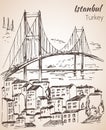 Istanbul Bosphorus Bridge sketch. Turkey. Royalty Free Stock Photo