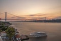 Istanbul Bosphorus Bridge at sunset. 15 July Martyrs Bridge. Sunset view from Beylerbeyi. Istanbul, Turkey Long Exposure Royalty Free Stock Photo