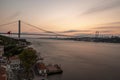 Istanbul Bosphorus Bridge at sunset. 15 July Martyrs Bridge. Sunset view from Beylerbeyi. Istanbul, Turkey Long Exposure Royalty Free Stock Photo