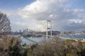 Istanbul Bosphorus panoramic photo. Beautiful sunset with clouds in Istanbul landscape Ortakoy Mosque, Bosphorus Bridge, Fatih Royalty Free Stock Photo