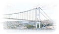 Istanbul, Bosphorus Strait, View of the Asian part of the city and a bridge from the pier Ortakoy