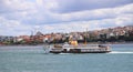 Istanbul Bosphorus view background, passenger ship.