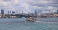 Istanbul Bosphorus view background, passenger ship.