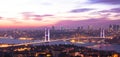 Istanbul Bosporus Bridges at sunset Royalty Free Stock Photo