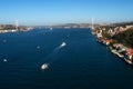 Istanbul bosporus and 15 Temmuz sehitler bridge with asia and europue side buildings