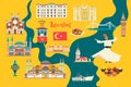 Istanbul City colorful vector map. Famous Istanbul building Royalty Free Stock Photo