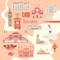 Istanbul City colorful vector map. Famous Istanbul building. Royalty Free Stock Photo
