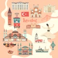 Istanbul City colorful vector map. Famous Istanbul building Royalty Free Stock Photo