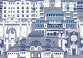 Istanbul City colorful vector seamless pattern. Monochrome blue colors Royalty Free Stock Photo