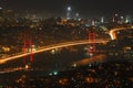 Istanbul city lights and bosphorus bridge Royalty Free Stock Photo