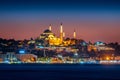 Istanbul city and Mosque at night in Turkey.