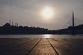 Istanbul city silhouette. Golden Horn bridge and mosque.