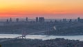 Istanbul city skyline cityscape time lapse from day to night view of bosphorus bridge and financial business center Royalty Free Stock Photo