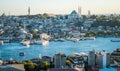 Istanbul city Turkey top view panorama with river - Eastern tourist city istanbul bosphorus at evening port bay Turkey Royalty Free Stock Photo