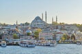 Istanbul city view from Galata Bridge overlooking the Golden Horn with Eminonu Turyol ferry terminal and Suleymaniye Mosque Royalty Free Stock Photo
