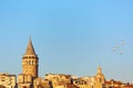 Istanbul cityscape in Turkey with Galata Tower, 14th-century city landmark in the middle. Royalty Free Stock Photo