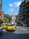 Istanbul cityscape, Turkey. yellow taxi on the streets of the old city of Istanbul Royalty Free Stock Photo