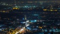 Istanbul classical night skyline scenery timelapse, view over Bosporus channel. Royalty Free Stock Photo