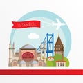 Istanbul detailed silhouette. Trendy stylish colorful landmarks. The concept for a web banner.