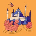 Istanbul doodle illustration. Istanbul holiday travel flat drawing. Modern doodle style turkish city illustration. Hand