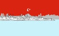 Istanbul Downtown Panorama Outline Sketch